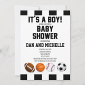 Sport Thema Es ist ein Junge! Baby Shower Einladun Einladung (Vorderseite)