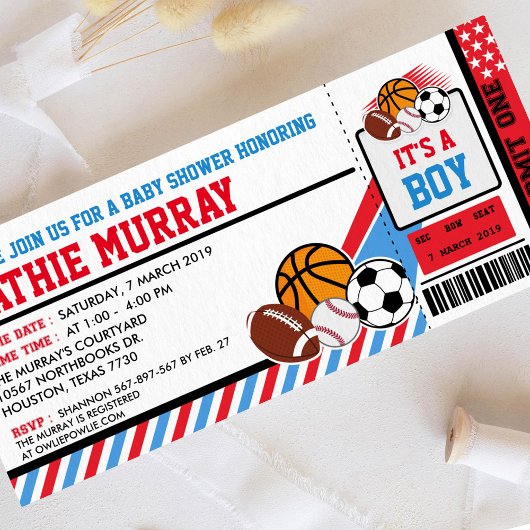 Sport Ticket Pass Kinderdusche Einladung