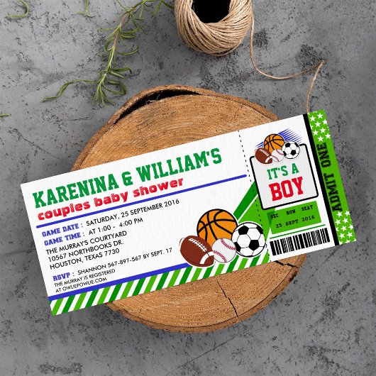 Sport Ticket Pass Paare Kinderdusche Einladung
