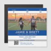Sport Ticket Save the Date Square Magnet QR Code (Vorne/Hinten)