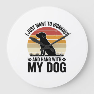 Sport treiben und mit meinem Hund abhängen Vintage Große Wanduhr