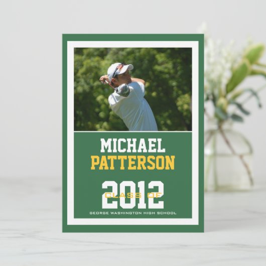 Sport Typ Foto Graduation Party CUSTOM Einladung (Stehend Vorderseite)