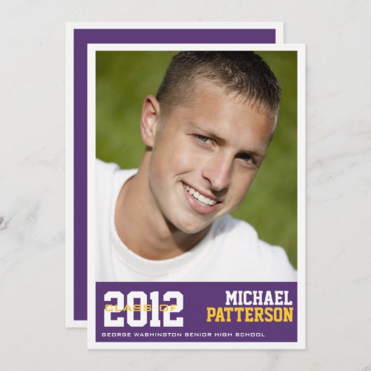 Sport Typ Foto Graduation Party Einladung Lila (Vorne/Hinten)