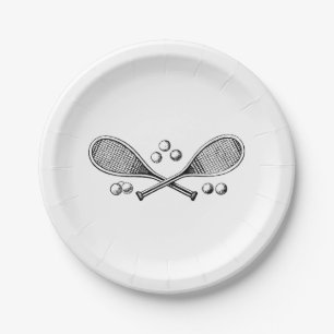 Sport Vintage Gekreuzte Tennis Schläger Tennisbäll Pappteller