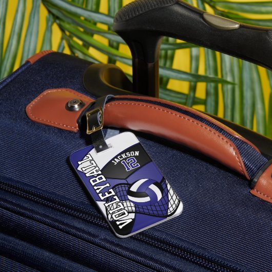 Sport Volleyball 🏐 - blau, weiß, schwarz Gepäckanhänger (Vorderseite Insitu 1)