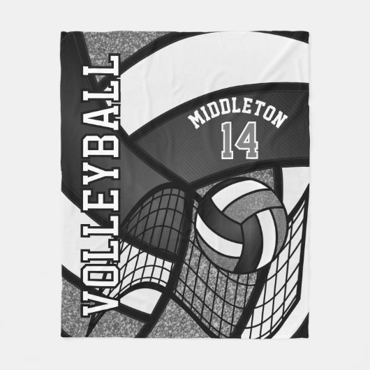 Sport Volleyball 🏐 - grau, weiß, schwarz Fleecedecke (Vorderseite)