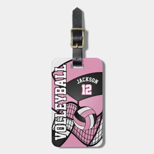 Sport Volleyball 🏐 - Light Pink, Black & White Gepäckanhänger (Vorderseite vertikal)
