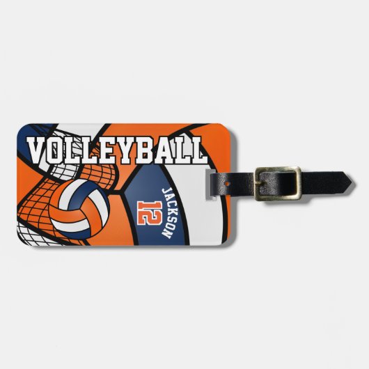 Sport Volleyball 🏐 - orange, blau und weiß Gepäckanhänger (Vorderseite horizontal)