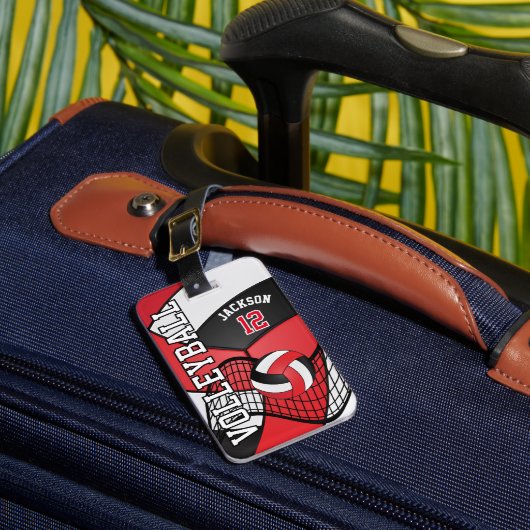 Sport Volleyball 🏐 - rot, weiß, schwarz Gepäckanhänger (Vorderseite Insitu 1)