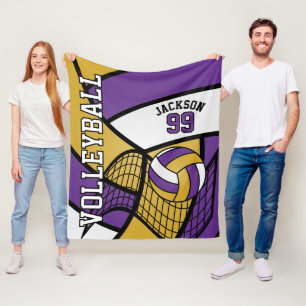 Sport 🏐 Volleyballdesign - Lila, Gold und Weiß Fleecedecke