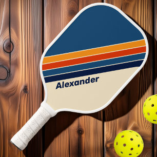 Sport Wüsten Retro Regenbogen Gestreift mit Namen Pickleball Schläger