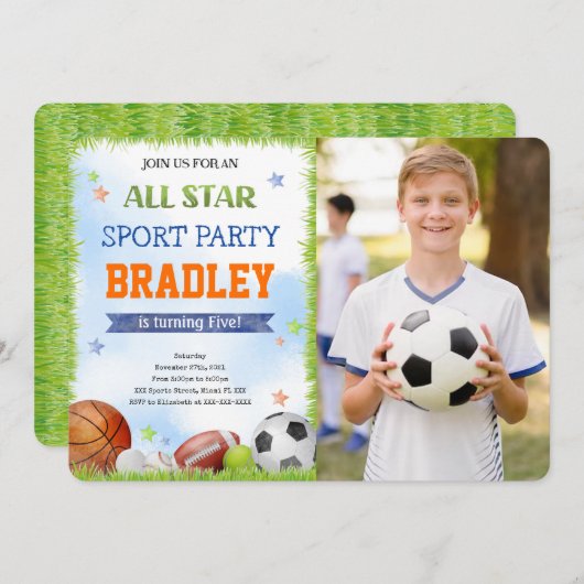 Sport zum Geburtstag Foto Einladungen (Vorne/Hinten)