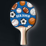 Sport-Zusammenstellungs-personalisiertes Tischtennis Schläger<br><div class="desc">Sport - themed personalisiertes blaues Klingeln-pong Paddel für diesen Sternathleten,  der an allem Sport einschließlich das wunderbare Spiel des Klingelns-pong gut ist.</div>