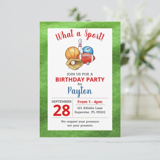 Sportaktivist zum Geburtstag Einladung (Stehend Vorderseite)