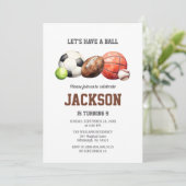 Sportbälle, alles Sport machen Einladung (Stehend Vorderseite)