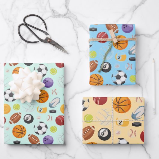 Sportbälle Geschenkpapier Set (Vorderseite)