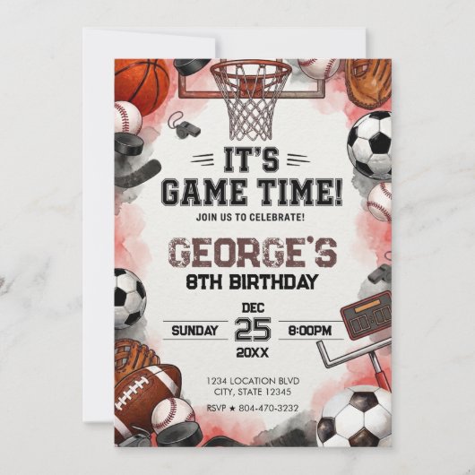 Sportbälle Junge Geburtstag Einladung (Vorderseite)