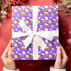 Sportbälle mit Santas Hut Weihnachten Lila Geschenkpapier