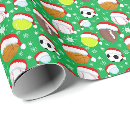 Sportbälle tragen Weihnachtsgrün des Weihnachtsman Geschenkpapier (Rolleneckpunkt)