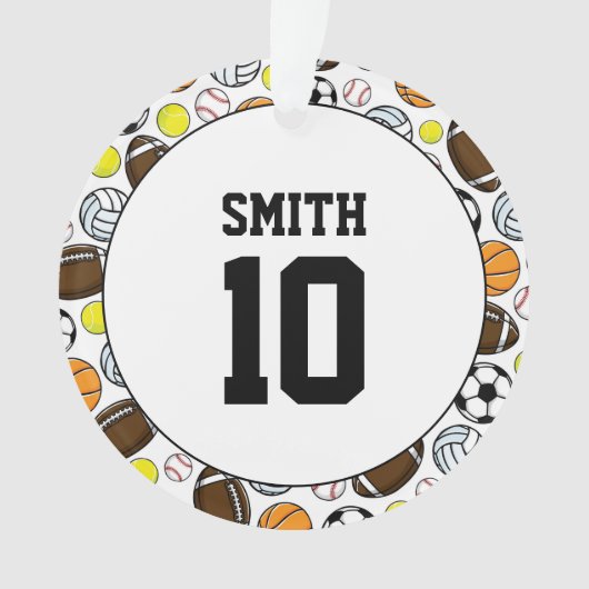 Sportballs Spieler Name Nummer Kinder Spaß Ornament (Vorderseite)