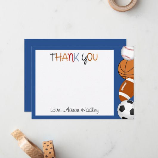 SportBaseball Fußball Geburtstag Danke Karte (Vorderseite/Rückseite Beispiel)