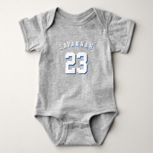 Sportblau-weißer individuelle Name Nummer niedlich Baby Strampler