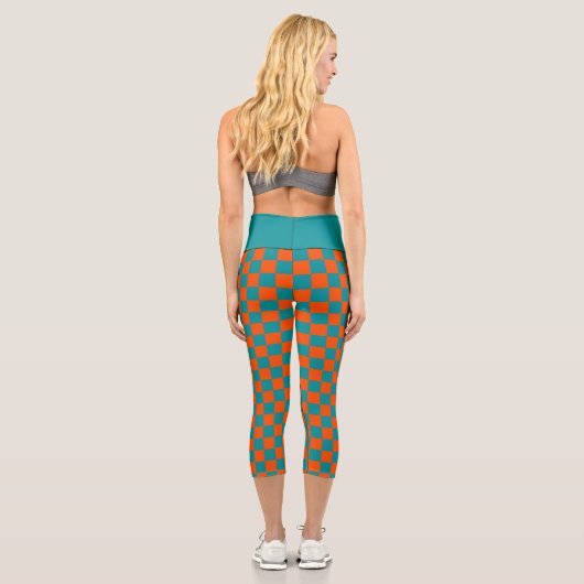 Sportfächerkollegen NAME Karo Orange Blue Capri Leggings (Rückseite)