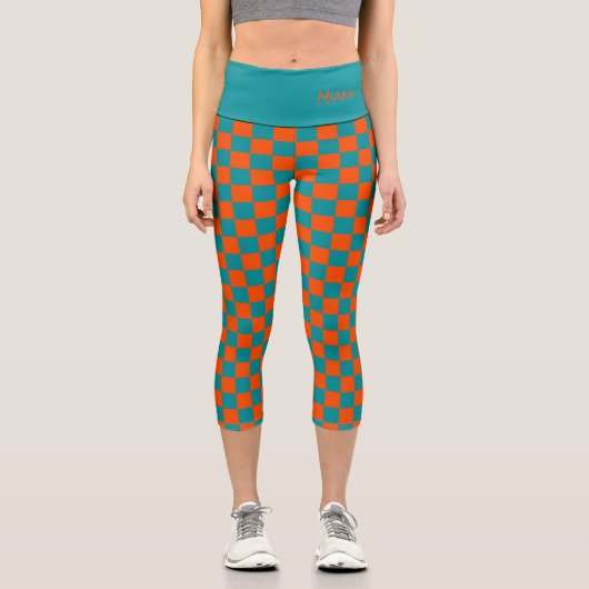 Sportfächerkollegen NAME Karo Orange Blue Capri Leggings (Vorderseite)