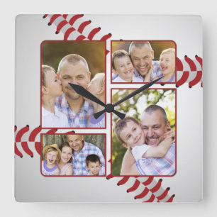Sportfan Baseball Foto Collage Vatertag Quadratische Wanduhr