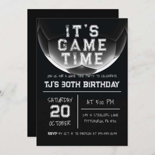 Sportfußball Einladung zum Geburtstag (Vorne/Hinten)