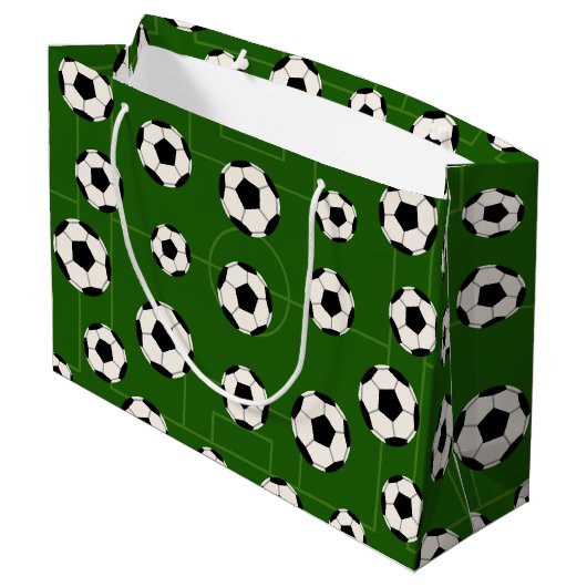 Sportfußball Fliesen Muster Party Tasche Große Geschenktüte (Rückseite Schrägansicht)