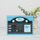 Sportfußball Scoreboard Baby Boy Dusche Blau Einladung (Stehend Vorderseite)