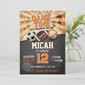 Sportgeburt laden Fußball Baseball Fußball ein Einladung (Stehend Vorderseite)