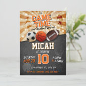 Sportgeburtsfeier laden Fußball Basketball Fußball Einladung (Stehend Vorderseite)