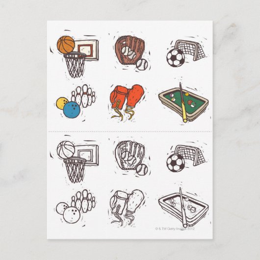 Sportgeräte in weiß postkarte (Vorderseite)