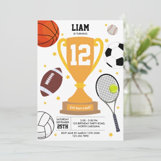 Sporthalle Sportliche Balls Kinder Sportliche Gebu Einladung (Stehend Vorderseite)