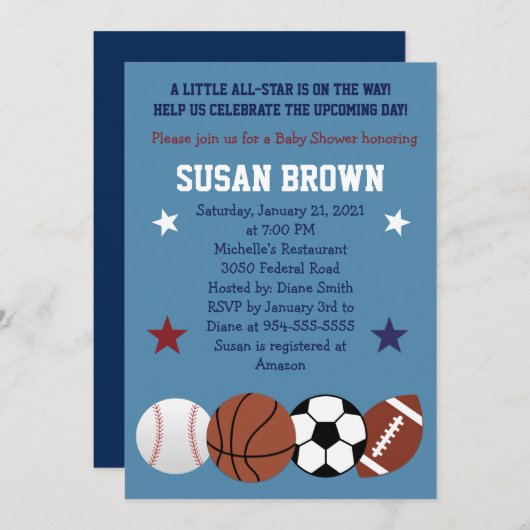 Sporthallen Alle Star Baby Dusche Einladung (Vorne/Hinten)