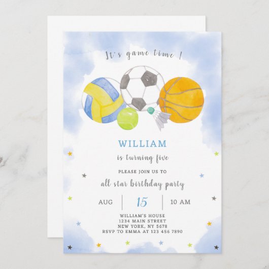 Sporthallen Geburtstagseinladung Einladung (Vorne/Hinten)