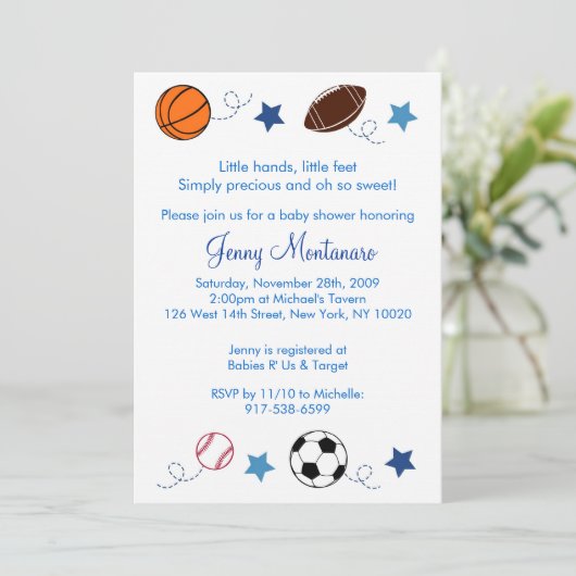 Sporthallen MVP All Star Baby Dusche Einladung (Stehend Vorderseite)