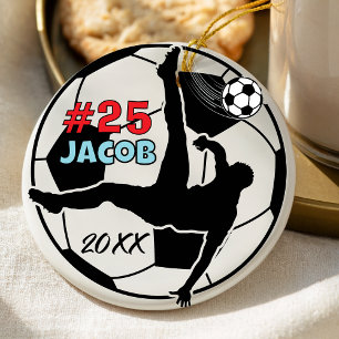 Sportiger Weihnachts-Fußballspieler-Schmuck Keramik Ornament