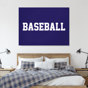 Sportiges Weißes BASEBALL-Text auf Navyblau Leinwanddruck