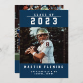 Sportklasse Custom Foto Blue Abschluss Ankündigung (Vorne/Hinten)