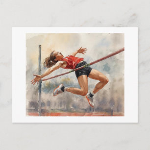 Sportler, der die Hochsprunglatte räumt,  Postkarte