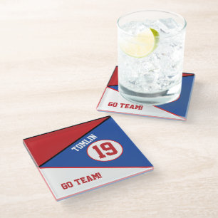 Sportlich inspirierter roter und blauer Glasunters Glasuntersetzer
