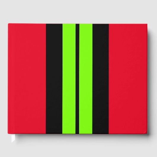 Sportlich Limone schwarze Streifen auf hellrot Gästebuch (Vorderseite)