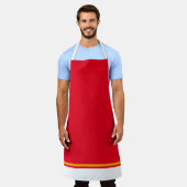 Sportlich weiße gelbe Streifen auf hellen roten St Schürze (Getragen)