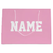 Sportlich YOUR NAME Weißer Text auf Hellrosa Große Geschenktüte (Vorderseite)