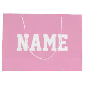 Sportlich YOUR NAME Weißer Text auf Hellrosa Große Geschenktüte (Rückseite)