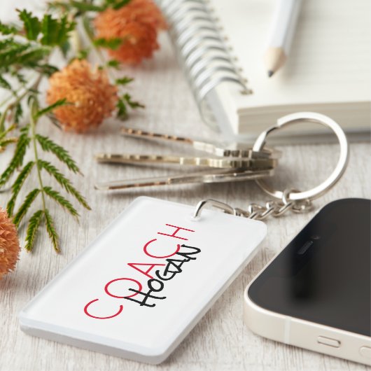 Sportliche benutzerdefinierte COACH-NAME rote Team Schlüsselanhänger (Vorderseite rechts)