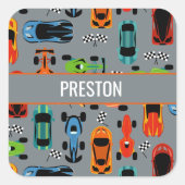 Sportliche, farbenfrohe Rennwagen Kinder Personali Quadratischer Aufkleber (Vorderseite)